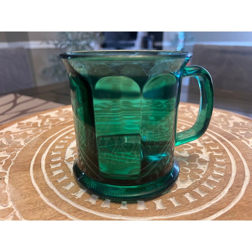 Vintage Culver Green Glass Mug Faceted Flared Rim Emerald Made In USA MCM